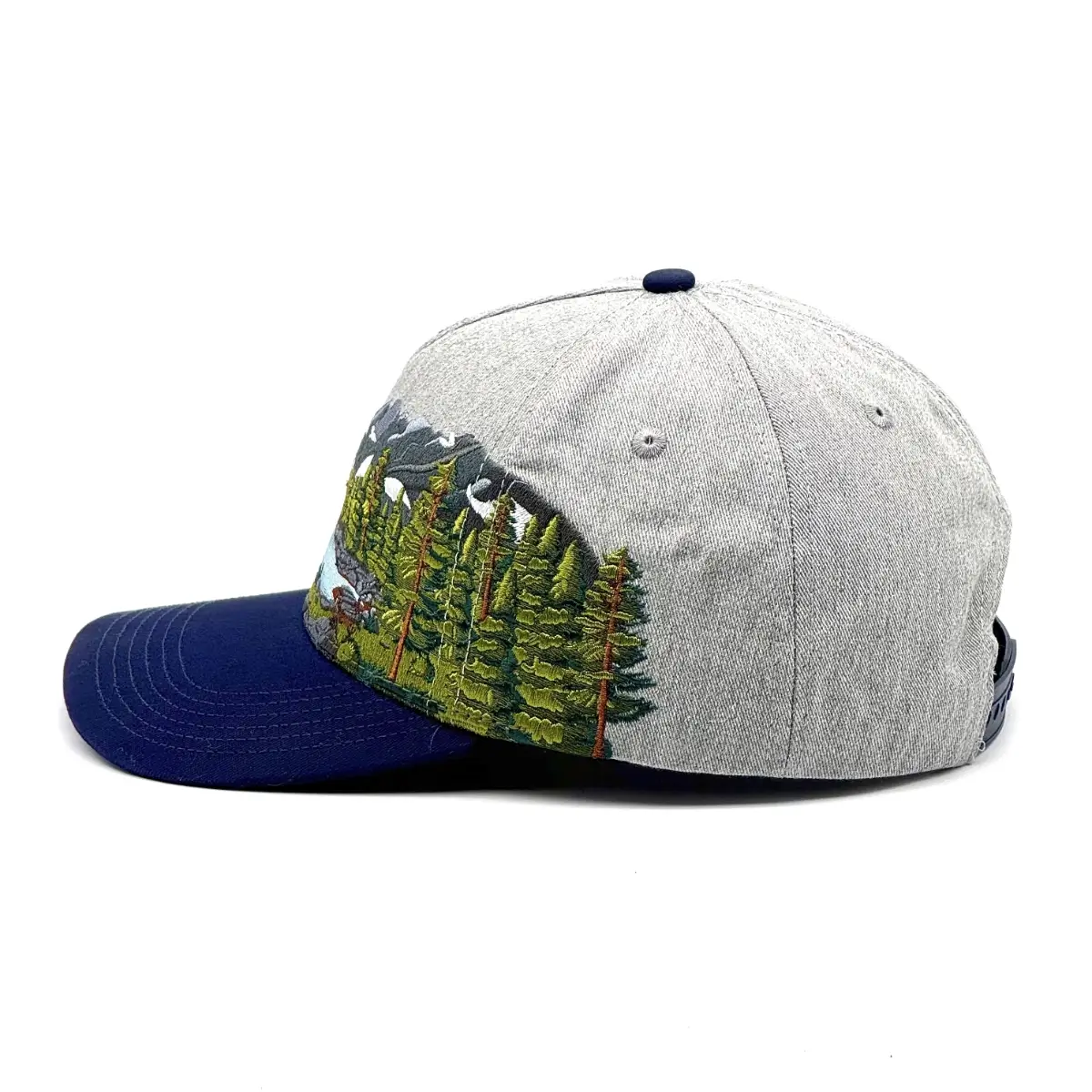 Left photo of embroidered Rocky Mountain National Park Hat